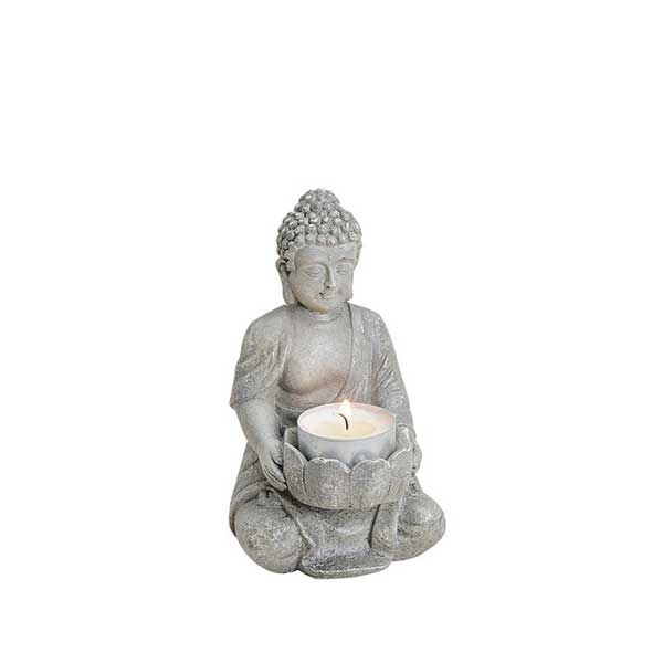 Buddha Teelichthalter grau 14 cm