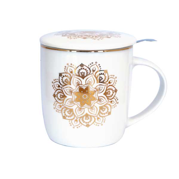 Teetasse weiß mit goldenem Mandala 400 ml